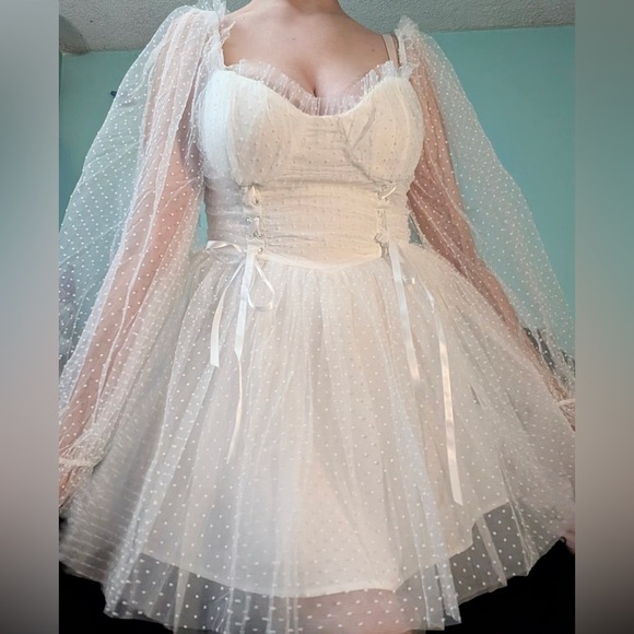 NWT XXS Dolls Kill Sugar Thrillz Heavenly Affair Babydoll Dress in White - Picture 1 of 8